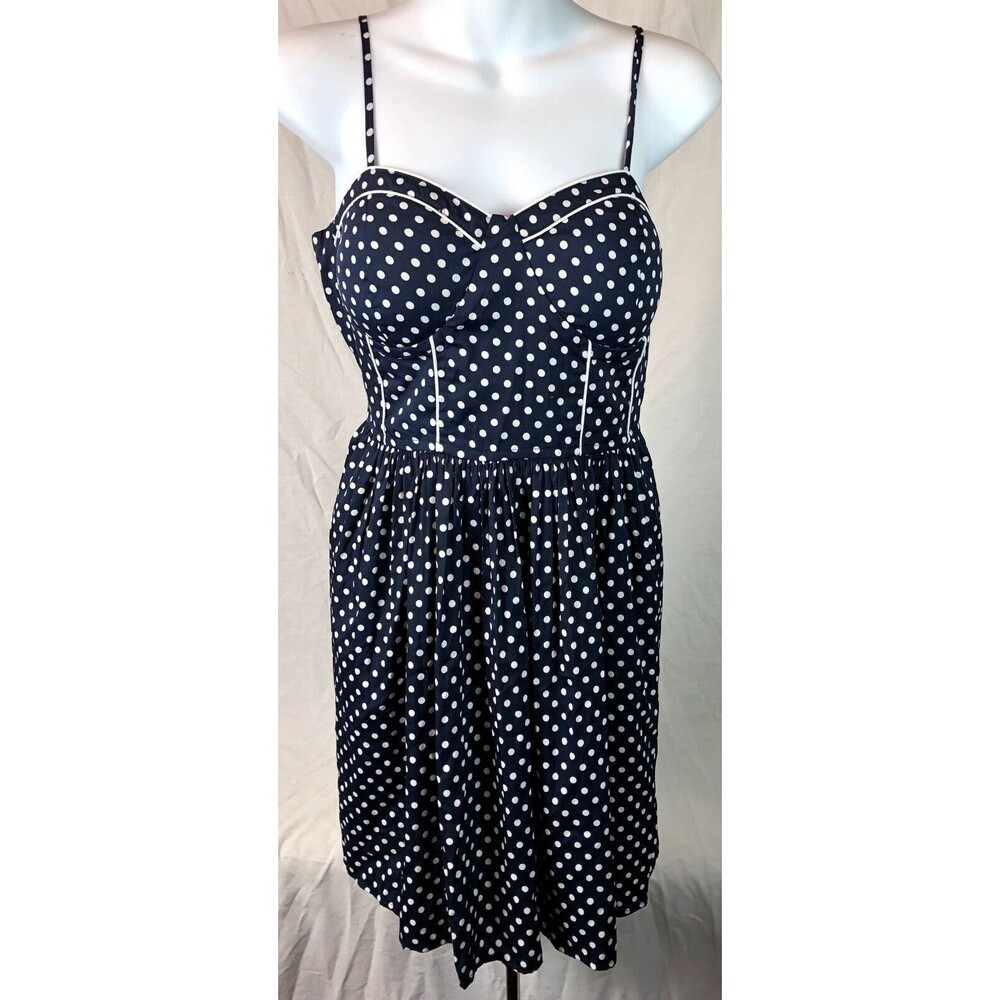 American Rag Slip Tank Strappy Dress L Jrs Navy Polka Dot Rockabilly Pin Up Sexy
